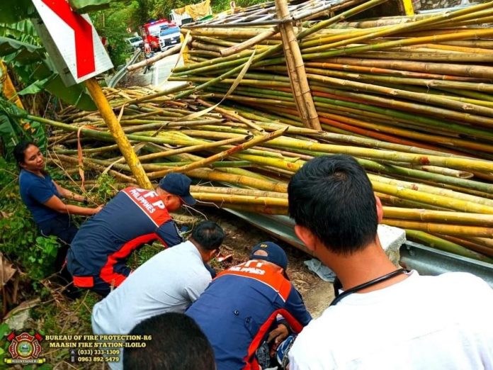 One person died and three others were injured after an elf truck loaded with bamboos turned on its side on Monday afternoon, May 8. MAASIN BFP PHOTO