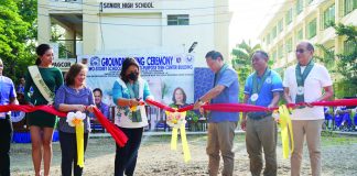 Gov. Arthur Defensor Jr. (4th from left) and Provincial Administrator Raul Banias (rightmost) lead the groundbreaking ceremony of the P12-million two-storey school-based multi-purpose teen center building in Iloilo National High School in La Paz, Iloilo City on Monday morning, May 15. BALITA HALIN SA KAPITOLYO FACEBOOK PAGE PHOTO