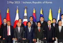 ASEAN-plus-3 finance chiefs to stay vigilant amid bank woes Finance ministers and central bankers from the 10-member Association of Southeast Asian Nations and their three Northeast Asian dialogue partners, South Korea, China and Japan, pose for a group photo during their meeting in Incheon, South Korea on May 2, 2023, on the sidelines of this year's annual congress of the Asian Development Bank. EPA-EFE/YONHAP PHOTO