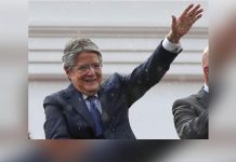 Ecuador’s President Guillermo Lasso, facing impeachment, addresses supporters. EPA-EFE