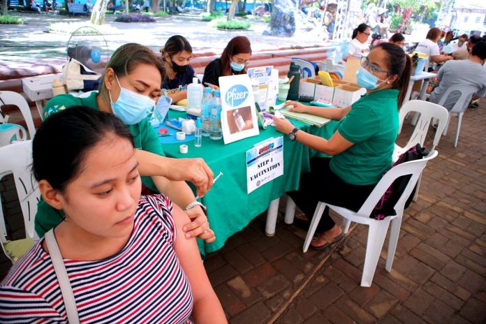 This COVID-19 vaccination site is at the People’s Park in Davao City. The global health emergency status of the novel coronavirus has bee lifted by the World Health Organization. PNA