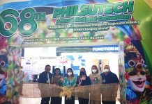 Engr. Noli Segovia (left), the plant manager of URC-SURE Distillery in La Carlota, was re-appointed as 69th Philsutech overall convention chairman. In this file photo, he is with (L-R) with his spouse Lyn, corporate secretary and administrative officer Haydee V. Rivera, Bacolod City’s Rep. Greg Gasataya’s chief of staff Franz Tionko, and Philsutech president Jose Ma. Valmayor and spouse Kristin Marie during the ribbon-cutting for the opening of the Philsutech product exhibit at SMX Convention Center in Bacolod City last year.