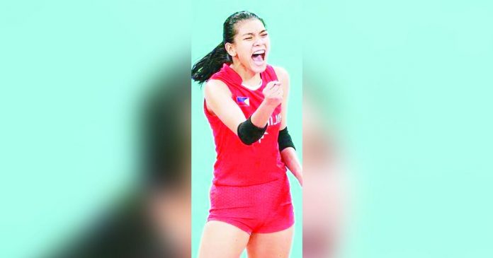 sports alyssa_superimposed Alyssa Valdez finally made her 32nd Southeast Asian Games appearance in the Philippines’ easy win over Singapore. ONE SPORTS PHOTO