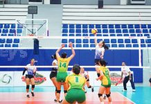 Bacolod Tay Tung High School Thunderbolts’ Camila Amor Bartolome goes for a drop shot against Naga College Foundation. PHOTO COURTESY OF SHAKEY’S GIRLS VOLLEYBALL INVITATIONAL