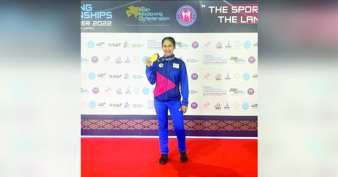 sports team_superimposed Claudine Veloso placed first in the women’s kickboxing -52-kilogram category in the just-concluded 32nd Southeast Asian Games in Phnom Penh, Cambodia. FACEBOOK PHOTO