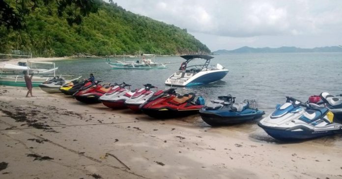 Iloilo_jet_skiers_resized Jet skis are seen in this undated photo parked on one of the islands of El Nido. Such watercraft is forbidden from entering the El Nido Taytay Managed Resource Protected Area. PHOTO COURTESY OF GERRY COLLADO