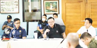ON TOP OF THE SITUATION. Despite the challenges to his leadership which include court charges, Iloilo City’s Mayor Jerry P. Treñas remains steadfast in his commitment and obligations as local chief executive. Photo shows him presiding the Iloilo City Peace and Order Council and Anti-Drug Abuse Council meeting last week. Various programs and projects related to peace and order, illegal drugs, and insurgency were discussed.