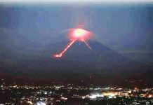 Lava flows from Mayon volcano as seen in Legazpi City, Albay. Mayon, a near-perfect cone that also draws thousands of tourists during its periods of quiet, rises 2,460 meters above Legazpi. AFP