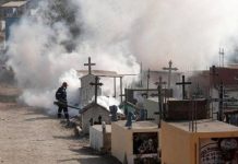 Dengue fever crisis forcesPeru health minister to quit Huge vapour cloud as a worker sprays graves at a cemetery in Lima to protect against the spread of dengue fever. REUTERS
