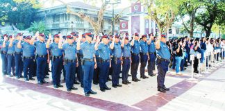 Sixty-eight police personnel reassigned to the Iloilo City Police Office were presented to Mayor Jerry P. Treñas during the flag-raising ceremony at the Iloilo City Hall on Monday, June 19. They will bolster police visibility and augment the city police force for the upcoming barangay and Sangguniang Kabataan elections. ICPO PHOTO
