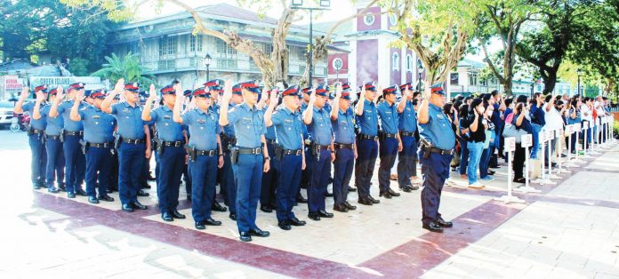 Sixty-eight police personnel reassigned to the Iloilo City Police Office were presented to Mayor Jerry P. Treñas during the flag-raising ceremony at the Iloilo City Hall on Monday, June 19. They will bolster police visibility and augment the city police force for the upcoming barangay and Sangguniang Kabataan elections. ICPO PHOTO