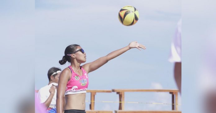 sports negrense pic and caption_superimposed Negrense Honey Grace Cordero of Grass to Bone team prepares to serve during their 2023 BVR on Tour Sipalay City leg game. BVR PHOTO
