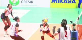 Ilongga Ma. Shaya Adorador digs the ball during Team Philippines’ victory over India in the 2023 AVC Challenge Cup. PHOTO COURTESY OF AVC