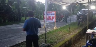 The local government of Barbaza in Antique sets up African Swine Fever checkpoints in the municipal borders to monitor, control and manage the entry and movement in the municipality of all live swine pigs, pork and its by-products. FITS CENTER BARBAZA FB PHOTO