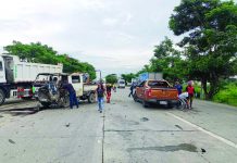 Five hurt in Oton mishap Five passengers sustained injuries in a collision between a pickup and a truck in C1 Road, Oton, Iloilo yesterday morning, July 12. OTON MPS PHOTO