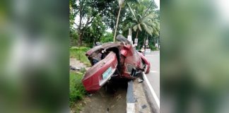 A sport utility vehicle overturned in Jordan, Guimaras, early Tuesday morning, July 11. A 16-year-old passenger died while the driver was being treated. HERBEN JOHN L. GALLENTES FB PHOTO