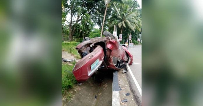 SUV flips_superimposed A sport utility vehicle overturned in Jordan, Guimaras, early Tuesday morning, July 11. A 16-year-old passenger died while the driver was being treated. HERBEN JOHN L. GALLENTES FB PHOTO