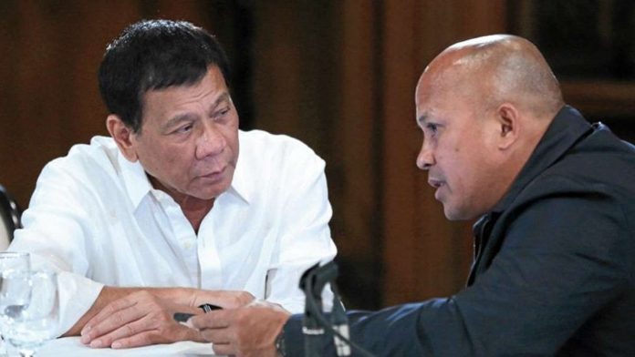 Former President Rodrigo Duterte (left) and Sen. Ronald “Bato” dela Rosa shrug off looming International Criminal Court ruling on the Philippine government’s appeal against the drug war probe. INQUIRER FILE