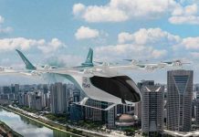 Brazil to build factory for electric flying taxis This is a digital photo of the type of electric vertical take-off and landing (eVTOL) aircraft that Brazilian company Embraer plans to build. EVE AIR MOBILITY PHOTO