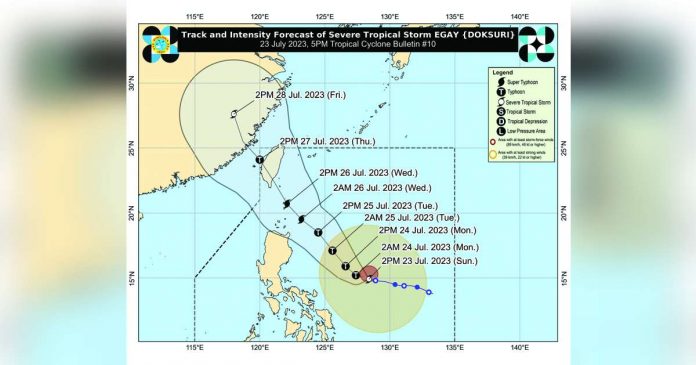 egay pic_superimposed Severe Tropical Storm “Egay” may become a super typhoon on Tuesday, July 25. DOST-PAGASA Photo