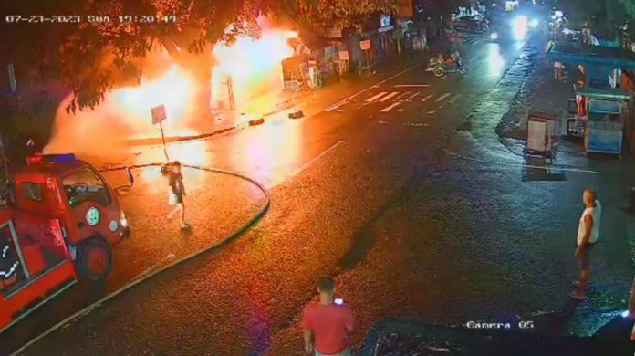 fire - Bugasong The photo shows a screengrab from a closed-circuit television camera footage of the blaze that hit around 10 establishments in Bugasong, Antique on Sunday night, July 23. MUNICIPAL GENERAL SERVICES OFFICE-BUGASONG
