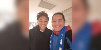 Ilonggo football coach Luke Trasporto (right) with Filipinas star Sarina Bolden. PHOTO FROM LUKE TRASPORTO’S FACEBOOK PAGE