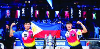 Bacolodnon Johann Chua and James Aranas win the 2023 World Cup of Pool championship. PHOTO COURTESY OF MATCHROOM POOL
