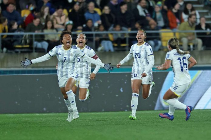 sports_filipinas_pic_and_caption_resized In this photo from the Philippine Women’s National Football Team Facebook page, Sarina Bolden celebrates after scoring the marginal goal in Filipinas’ win over New Zealand in the 2023 FIFA Women’s World Cup on Tuesday.