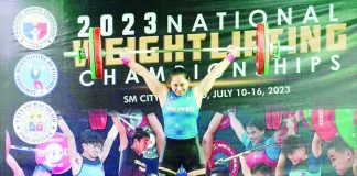 Hidilyn Diaz-Naranjo captured the gold medal in the women’s 59-kilogram division of the Samahang Weightlifting ng Pilipinas National Weightlifting Championships held recently at SM City Bacolod. PHOTO COURTESY OF CIRILIO DAYAO