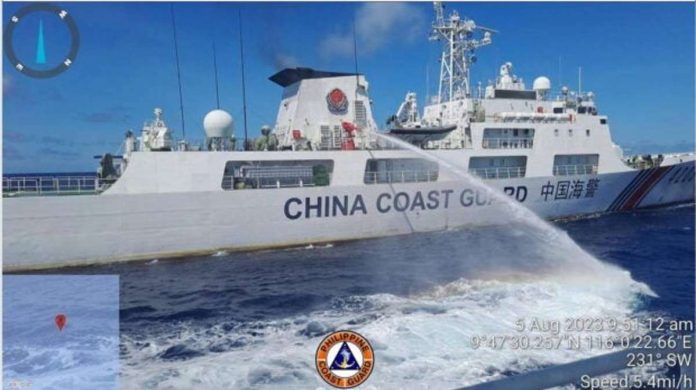 allies_resized THOSE ‘MANEUVERS’ AGAIN. A China Coast Guard ship on Saturday is seen preparing to strike a Philippine Coast Guard (PCG) vessel with a water cannon as it is on its way to Ayungin (Second Thomas) Shoal. The Armed Forces of the Philippines and the PCG criticized the “dangerous maneuvers,” urging China to “act with prudence.” PHOTO FROM THE PCG FACEBOOK PAGE