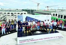 Topping-off conducted for ASCOT-DD Meridian Park This is the topping-off of ASCOTT-DD Meridian Park building conducted by DoubleDragon, Asya Design, Megawide, and DCI on Aug. 22, 2023 in Pasay City. ASCOTT-DD Meridian Park, with over 300 luxury serviced residences located right behind DoubleDragon Plaza, is expected to be operational and begin to generate recurring revenues by 2024.