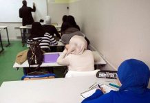 France bans Muslim female students from wearing abayas Students are pictured in their classroom at the La Reussite Muslim school in Aubervilliers. AFP
