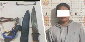 A 12-inch knife was frisked from a man at the Commission on Elections checkpoint in Iloilo City yesterday, making him the first apprehension of gun ban violation. ILOILO CITY POLICE OFFICE 1 PHOTO