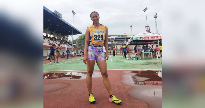 sports capiznon_superimposed “I’m very happy to win both the 100-m dash and 200-m run and become the fastest woman in the 2023 Reserve Officers Training Corps (ROTC) Games Visayas leg,” says Piepet Prebillo of Filamer Christian School. FACEBOOK PHOTO