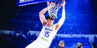 Gilas Pilipinas’ June Mar Fajardo scores on an uncontested two-handed dunk during their 2023 FIBA World Cup game against Angola. FIBA PHOTO