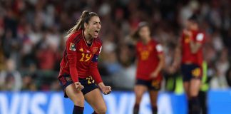 Spain’s Olga Carmona celebrates after her team won the 2023 FIFA Women’s World Cup crown. PHOTO FROM FIFA WOMEN’S WORLD CUP FACEBOOK PAGE