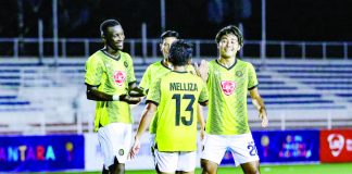 Members of Kaya Futbol Club-Iloilo celebrate after another lopsided win against Philippine Air Force. PHOTO COURTESY OF KAYA-ILOILO