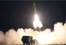 North Korea simulates nuclear strike on South Missiles from a tactical nuclear operation unit of the western district of the Korean People's Army are launched at an undisclosed location in North Korea in this picture released by North Korea's Korean Central News. REUTERS