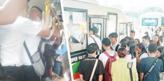 (Left photo) This photo shows an overloaded modernized jeepney in Iloilo City. This was posted on Facebook by Dyna Jean Gumape Samillano. (Right photo) Passengers line up to board a modernized jeepney in front of a mall in Barangay Ungka II, Pavia, Iloilo on Monday, Sept. 25. AJ PALCULLO/PN
