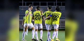 Members of Kaya Futbol Club-Iloilo celebrate after another lopsided win against Club de Futbol Manila. PHOTO COURTESY OF KAYA-ILOILO