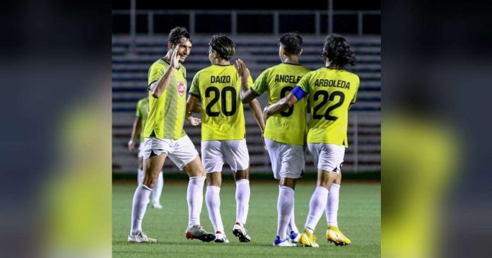 sports kaya_superimposed Members of Kaya Futbol Club-Iloilo celebrate after another lopsided win against Club de Futbol Manila. PHOTO COURTESY OF KAYA-ILOILO