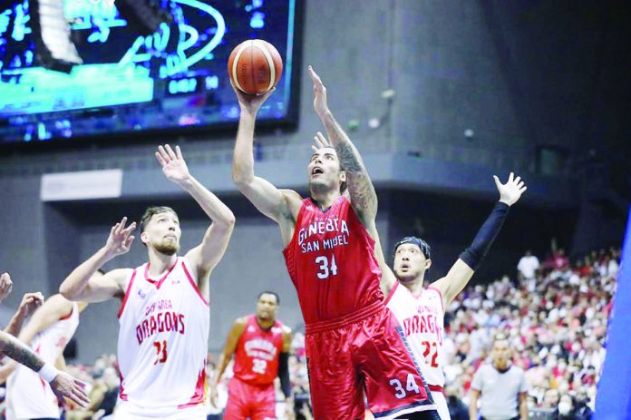 Christian Standhardinger and Barangay Ginebra San Miguel Kings are the defending champions in the PBA Commissioner’s Cup. PBA PHOTO