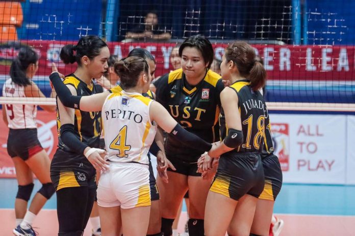 University of Santo Tomas Golden Tigresses opened their Shakey’s Super League campaign with a win over University of Perpetual Help Lady Altas. SHAKEY’S SUPER LEAGUE PHOTO