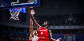 Canada’s Shai Gilgeous-Alexander attacks the Spain defense for an inside hit. FIBA PHOTO