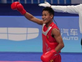 Ilonggo Arnel Mandal settles for a silver medal finish in the 19th Asian Games wushu men’s -56 kilogram. PHOTO COURTESY OF POC