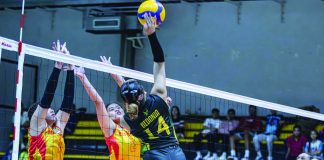 Negrense Kiesha Bedonia of the Far Eastern University Lady Tamaraws rises for an attack against the San Sebastian College Lady Stags. V-LEAGUE PHOTO