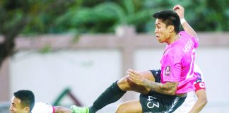 Stallion-Laguna FC’s Miguel Mendoza flies in the air as he looks to control the ball. PHOTO COURTESY OF STALLION-LAGUNA
