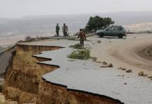 Damaged road in Shahhat, north-eastern Libya. Reuters