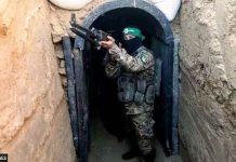 Israel targets Hamas’ secret tunnels under Gaza Strip A fighter from Hamas’ military wing, the Izzedine al-Qassam Brigades, stands in front of a tunnel in the Maghazi camp, in central Gaza. GETTY IMAGES