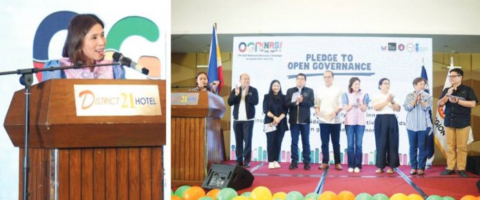 open governance “I know the Ilonggos are very passionate about the values of open government: transparency, public participation, and good governance,” says Secretary Amenah Pangandaman of the Department of Budget and Management during the start of the three-day capacity-building training for Iloilo’s public financial management practitioners in Iloilo City. Also yesterday, the Budget chief brought to Iloilo City the OGPinas! campaign that promotes an open government. She was joined by, among others, Iloilo Provincial Administrator Raul Banias, Association of Local Budget Officers in Region 6 president Arlene Depakakibo, and Department of Budget and Management – Region 6 acting director Maria Liane Gayomali.